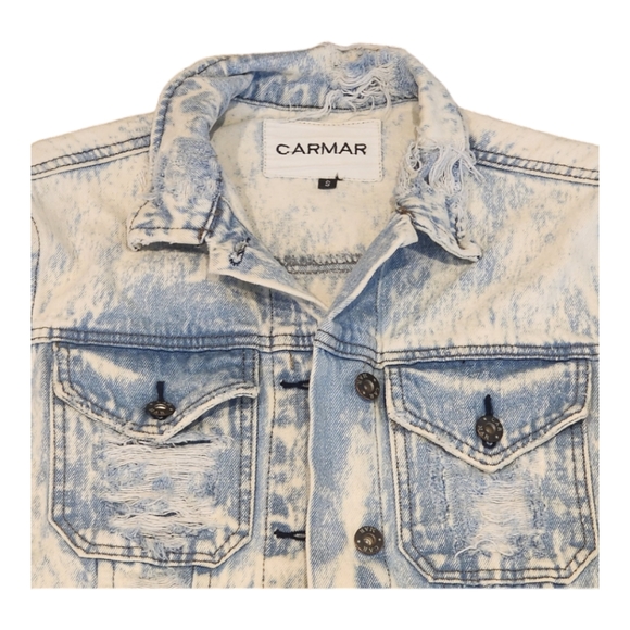Designer Carmar Distressed Acid Wash, 100% Cotton Jean Jacket Size: S - Picture 5 of 10